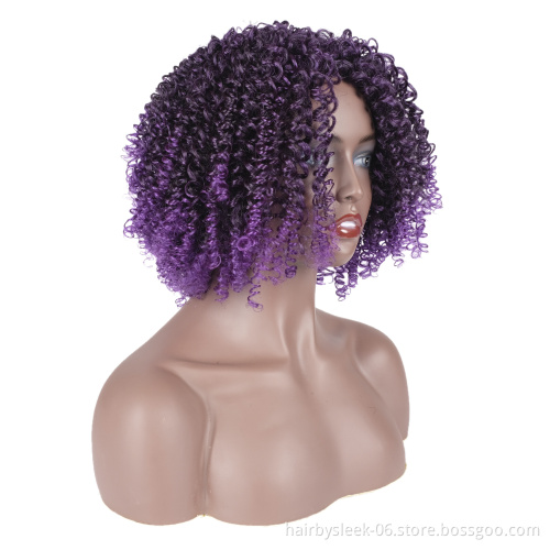 Distinct purple factory price African Afro hair Bob kinky curly braids Bouncy Curly Glueless synthetic hair wigs for black woman